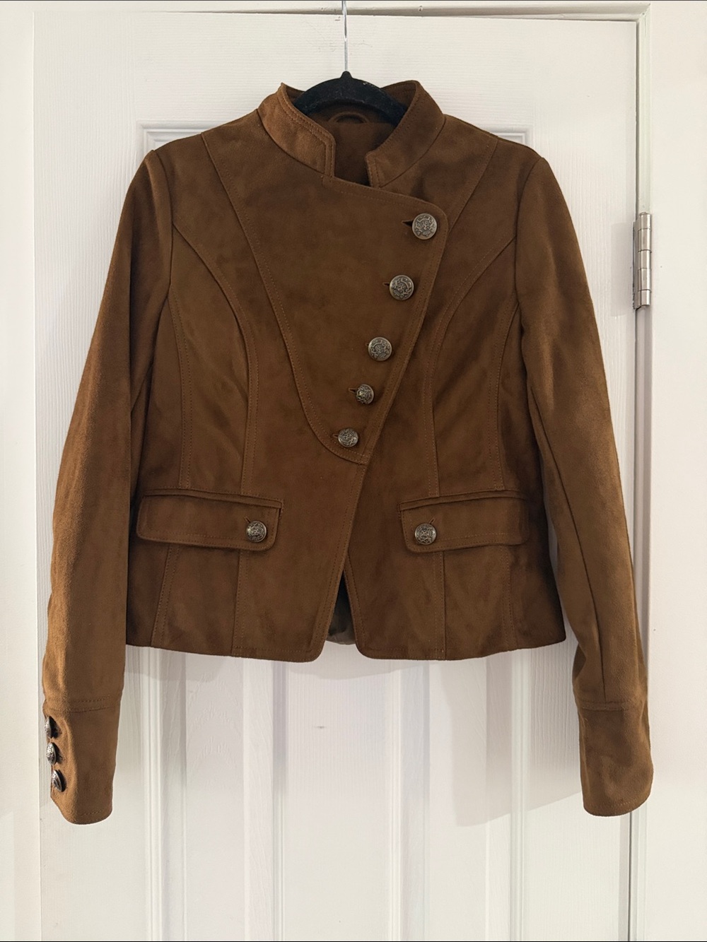 Women's Brown Faux Suede Military-Style Blazer